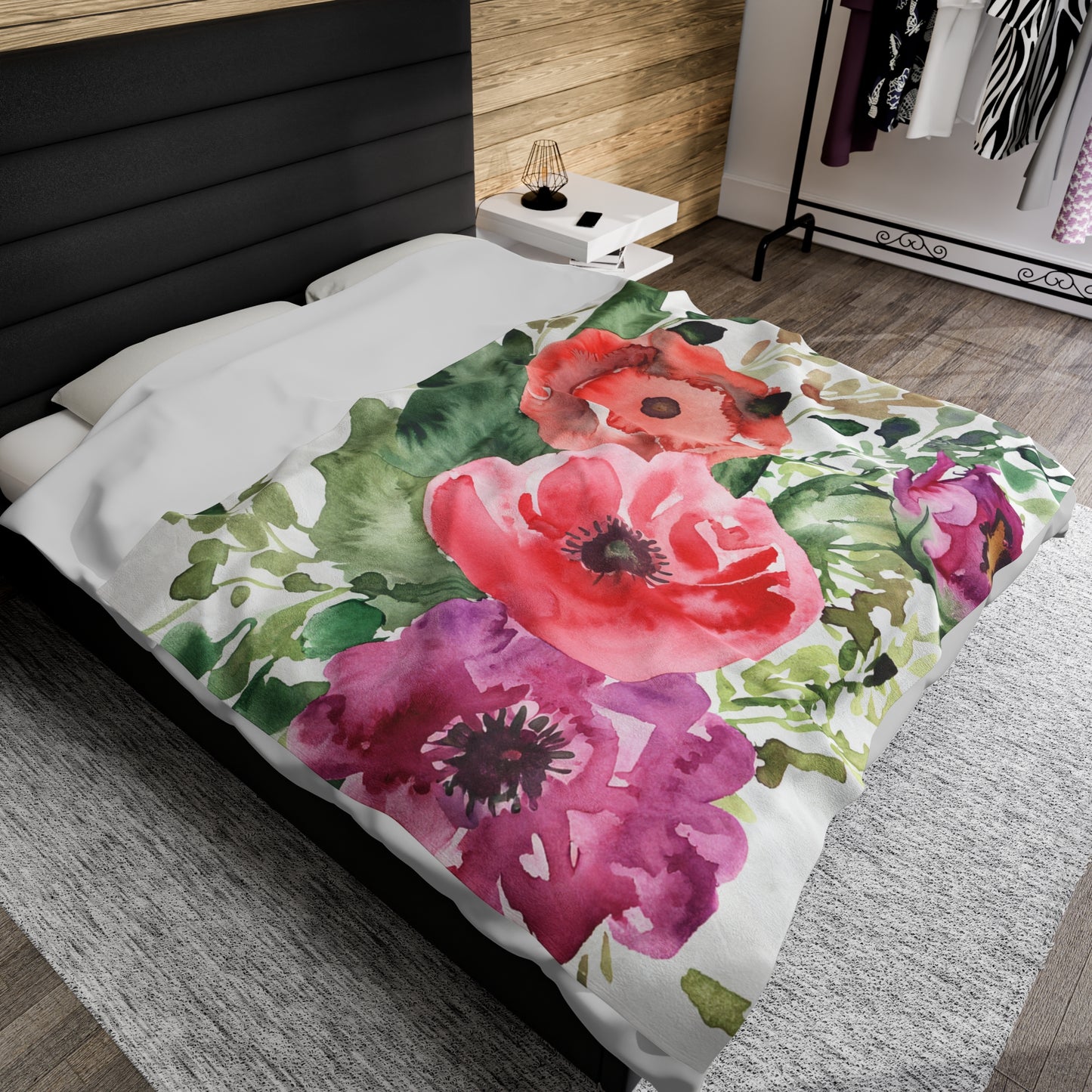 Floral Watercolor Velveteen Plush Blanket