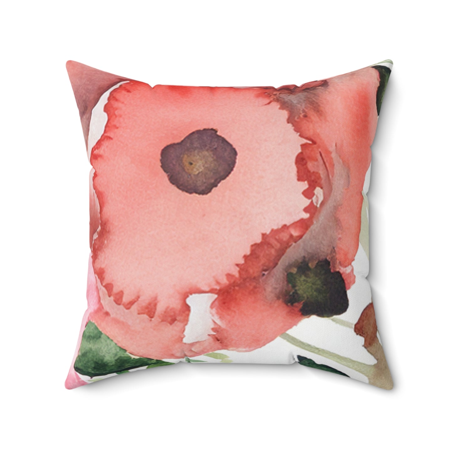 Floral Watercolor Faux Suede Square Pillow