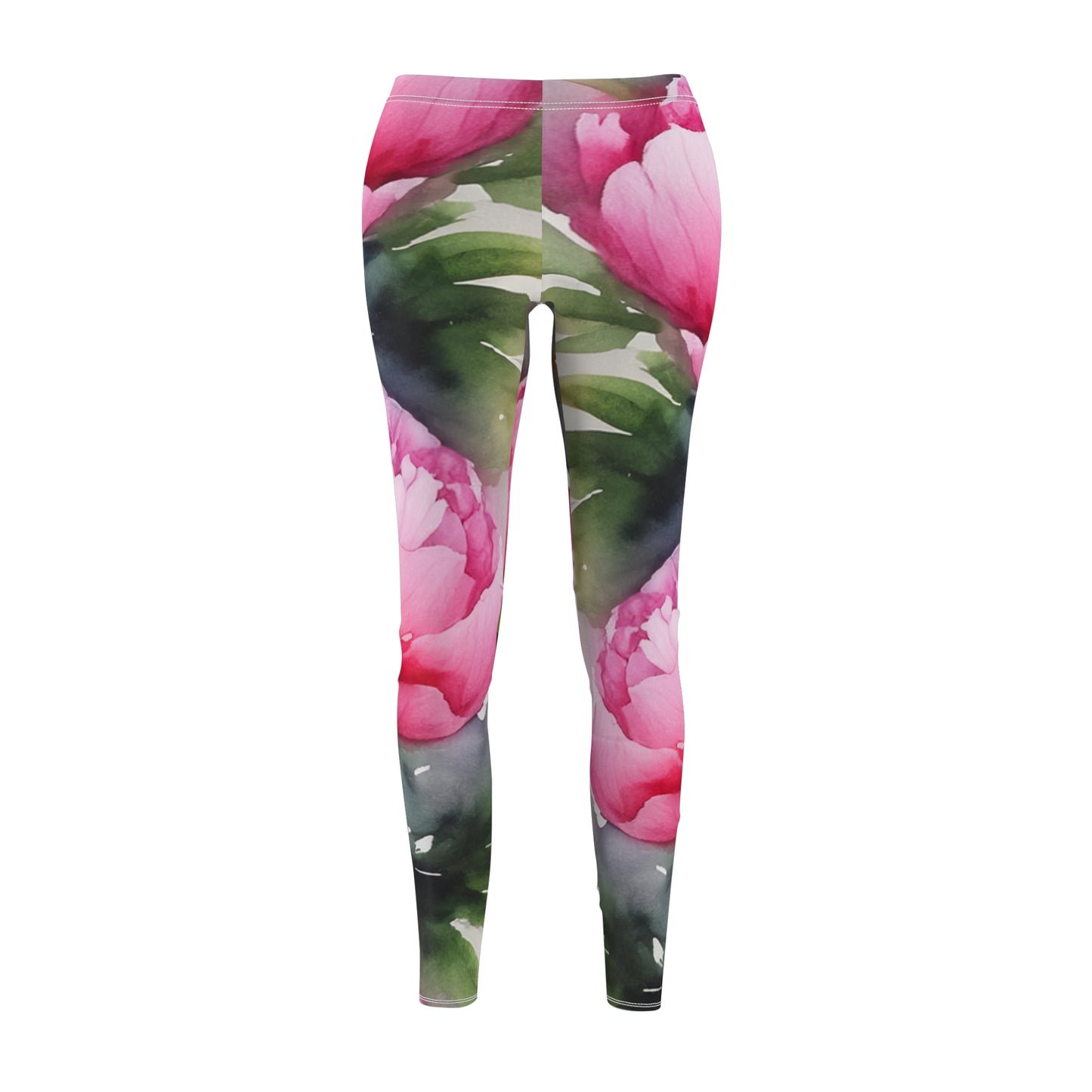 Peony Watercolor Women's Cut & Sew Casual Leggings (AOP)