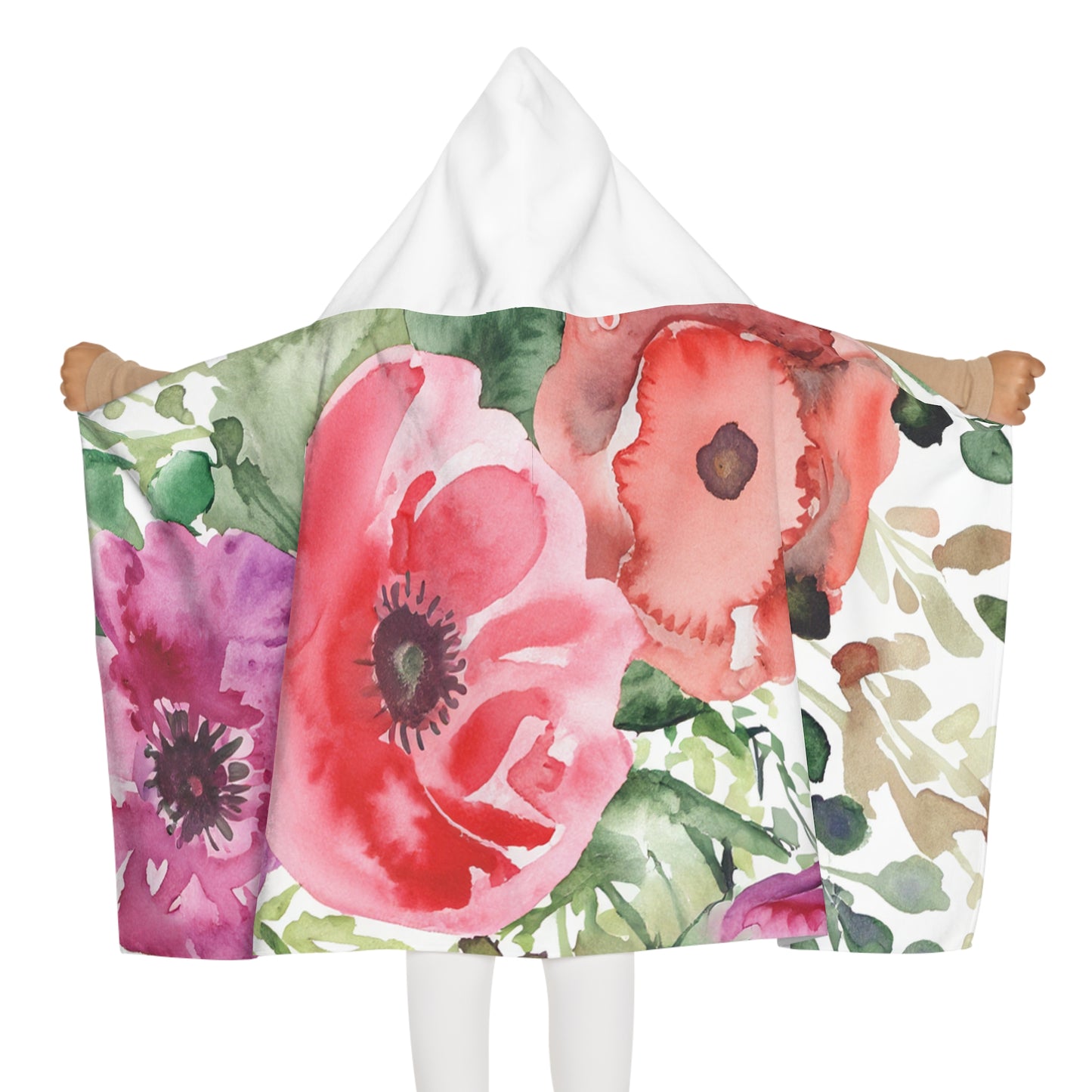 Floral Watercolor Youth Hooded Towel