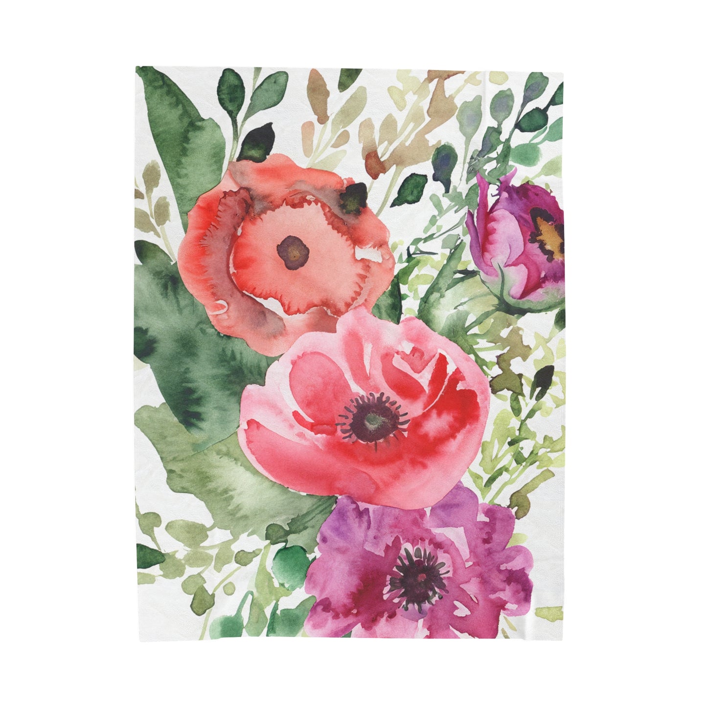 Floral Watercolor Velveteen Plush Blanket