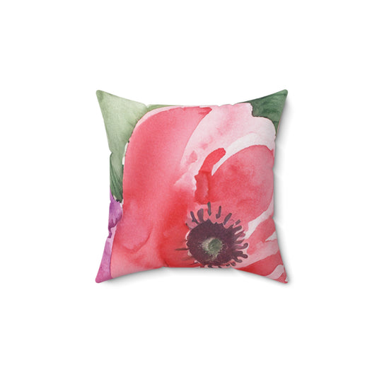 Floral Watercolor Faux Suede Square Pillow