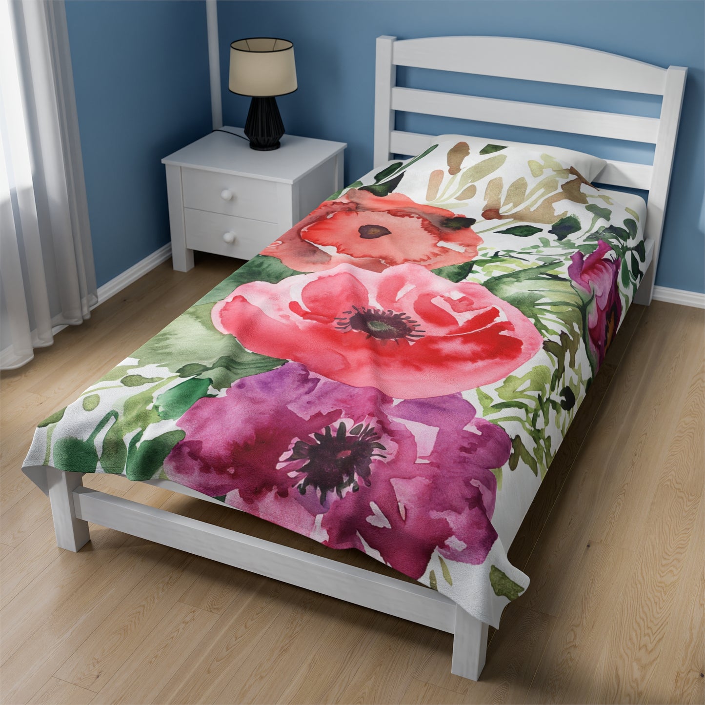 Floral Watercolor Velveteen Plush Blanket