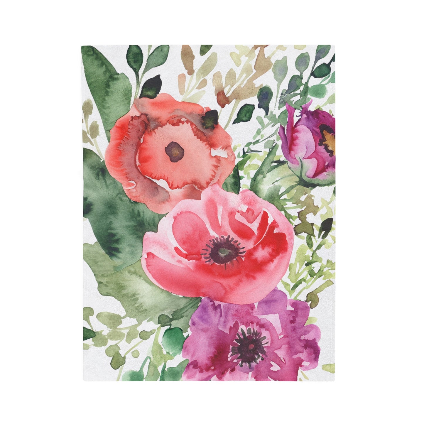 Floral Watercolor Velveteen Plush Blanket