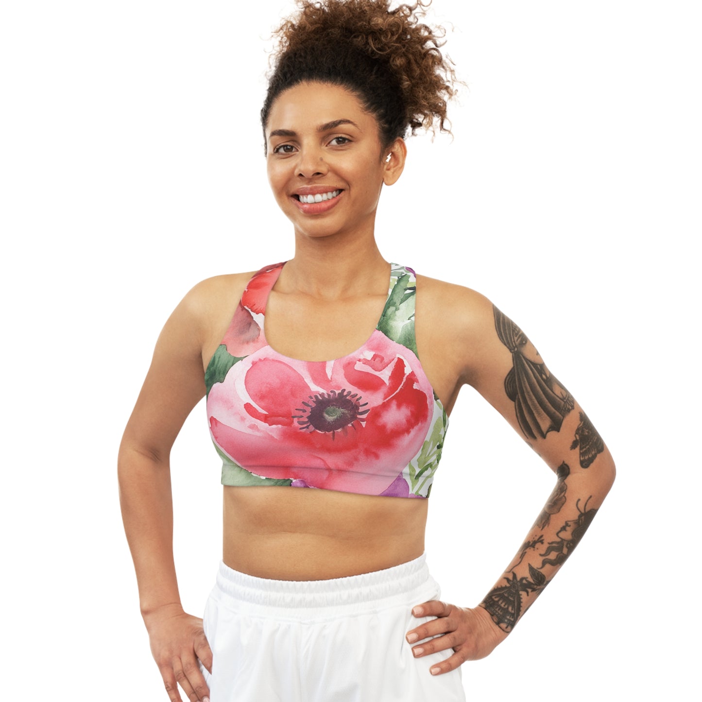 Floral Watercolor Seamless Sports Bra (AOP)