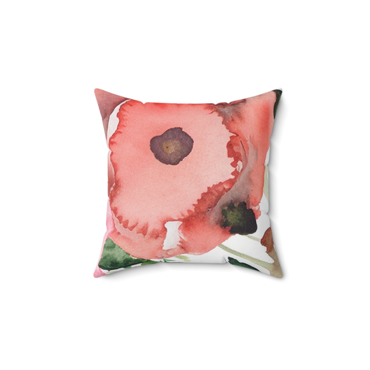 Floral Watercolor Faux Suede Square Pillow