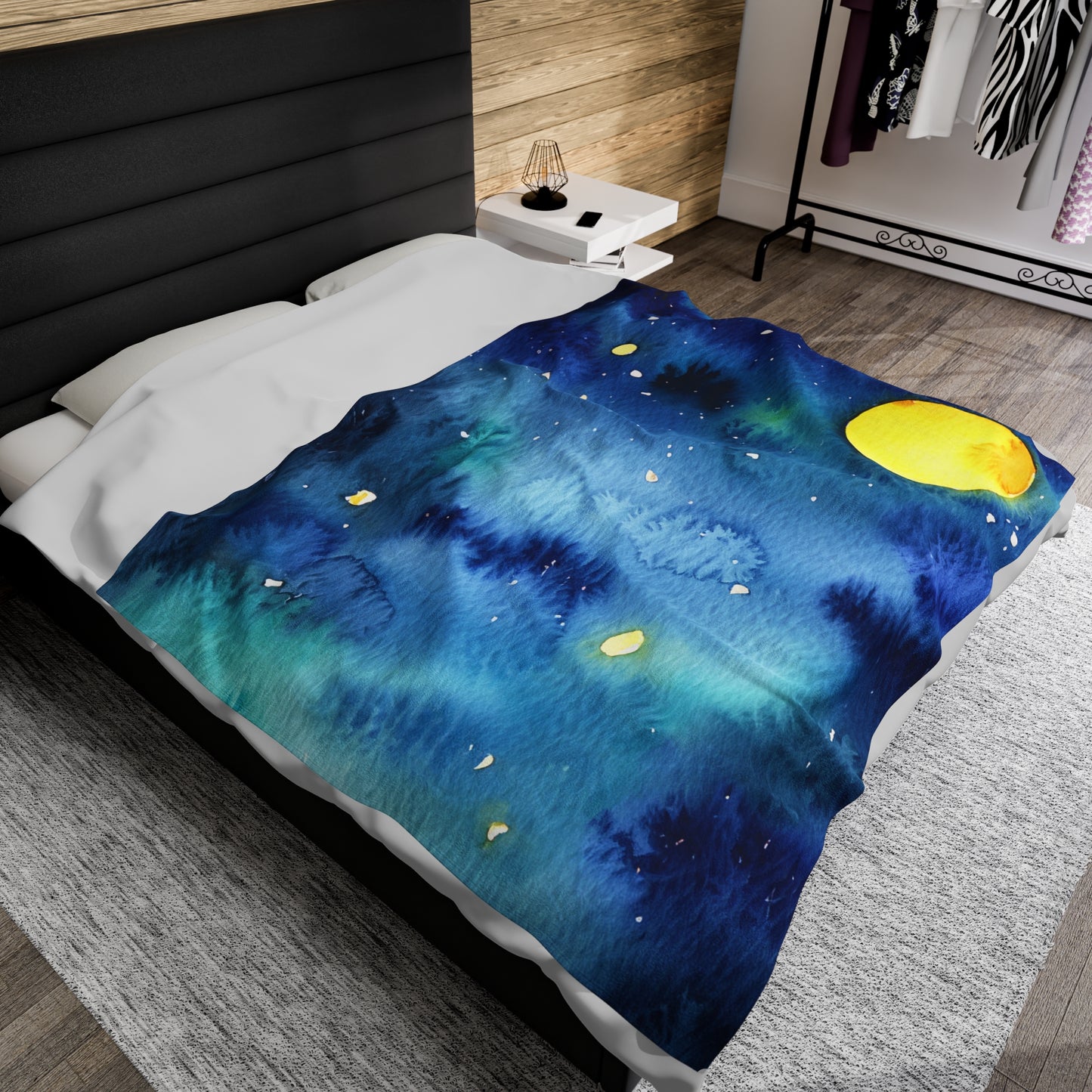 Night Watercolor Velveteen Plush Blanket