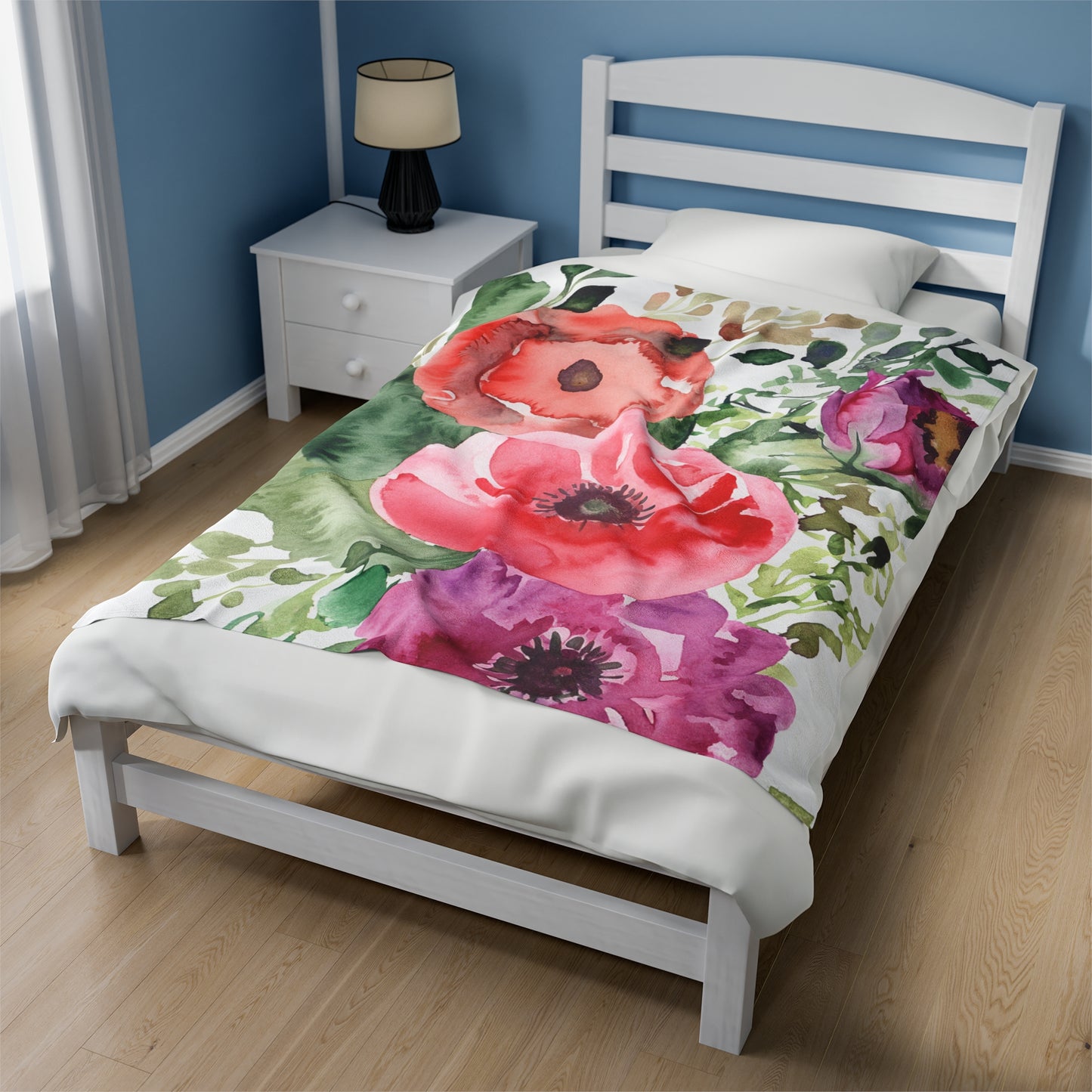 Floral Watercolor Velveteen Plush Blanket