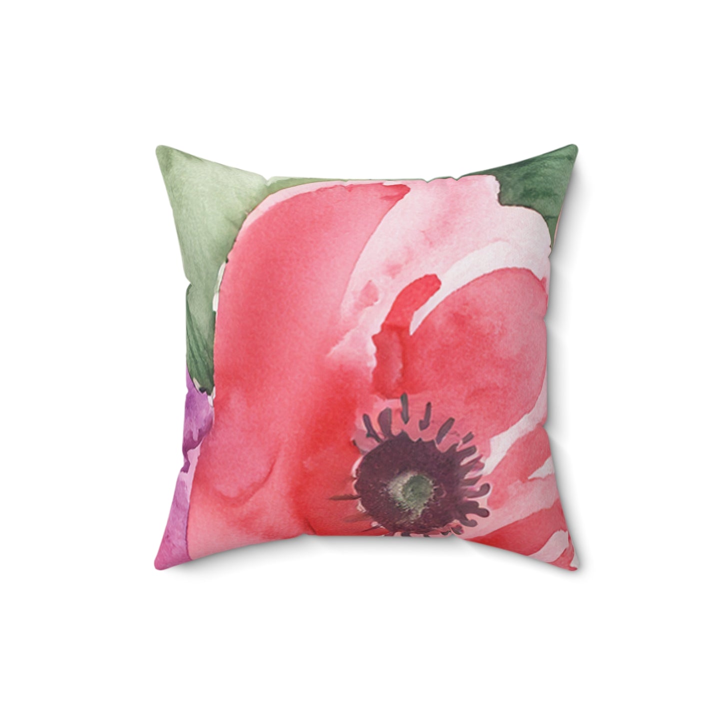 Floral Watercolor Faux Suede Square Pillow