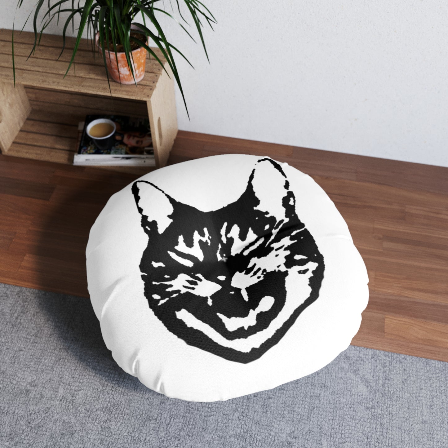 Laughing Cat Tufted Floor Pillow, Round