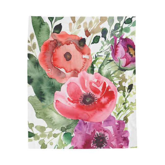 Floral Watercolor Velveteen Plush Blanket