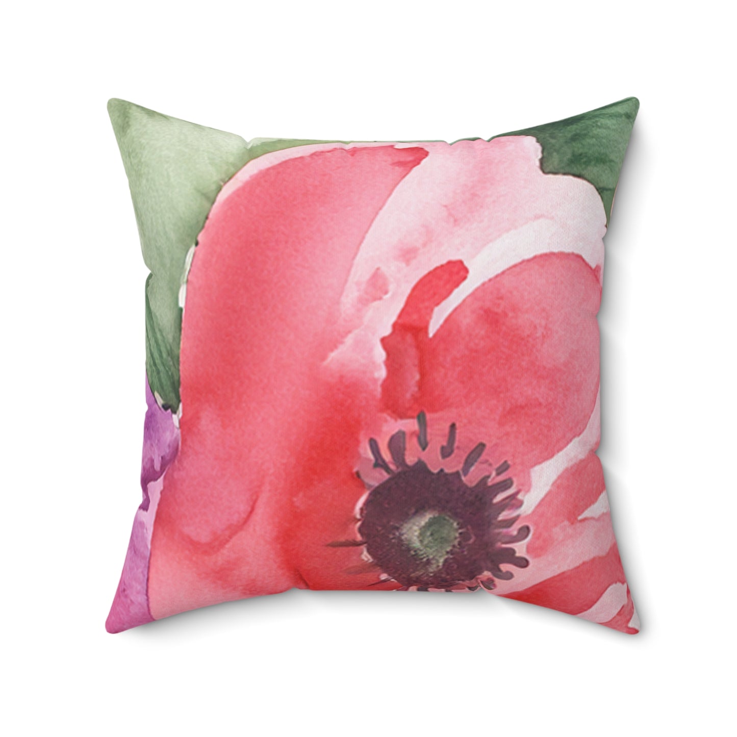 Floral Watercolor Faux Suede Square Pillow