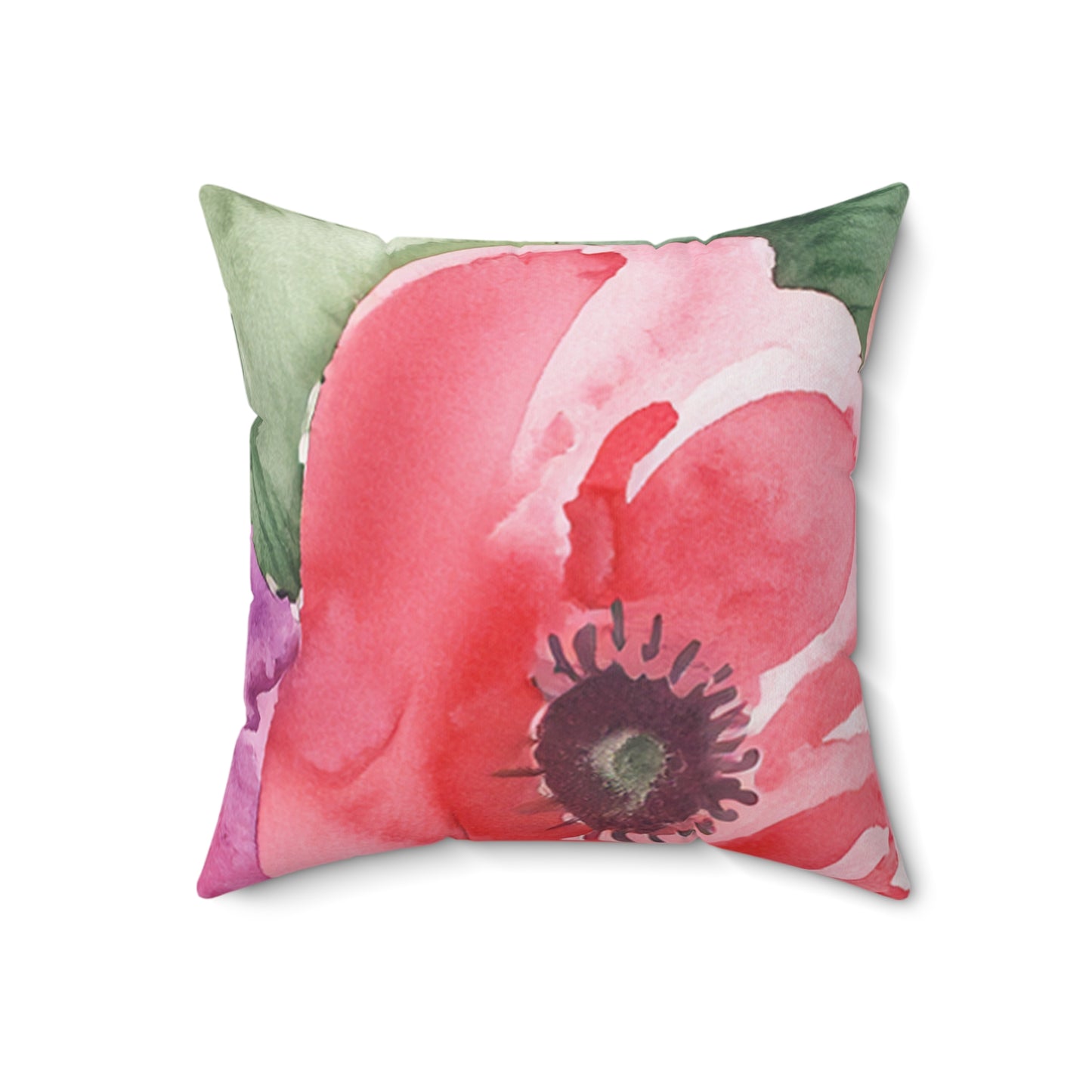 Floral Watercolor Faux Suede Square Pillow