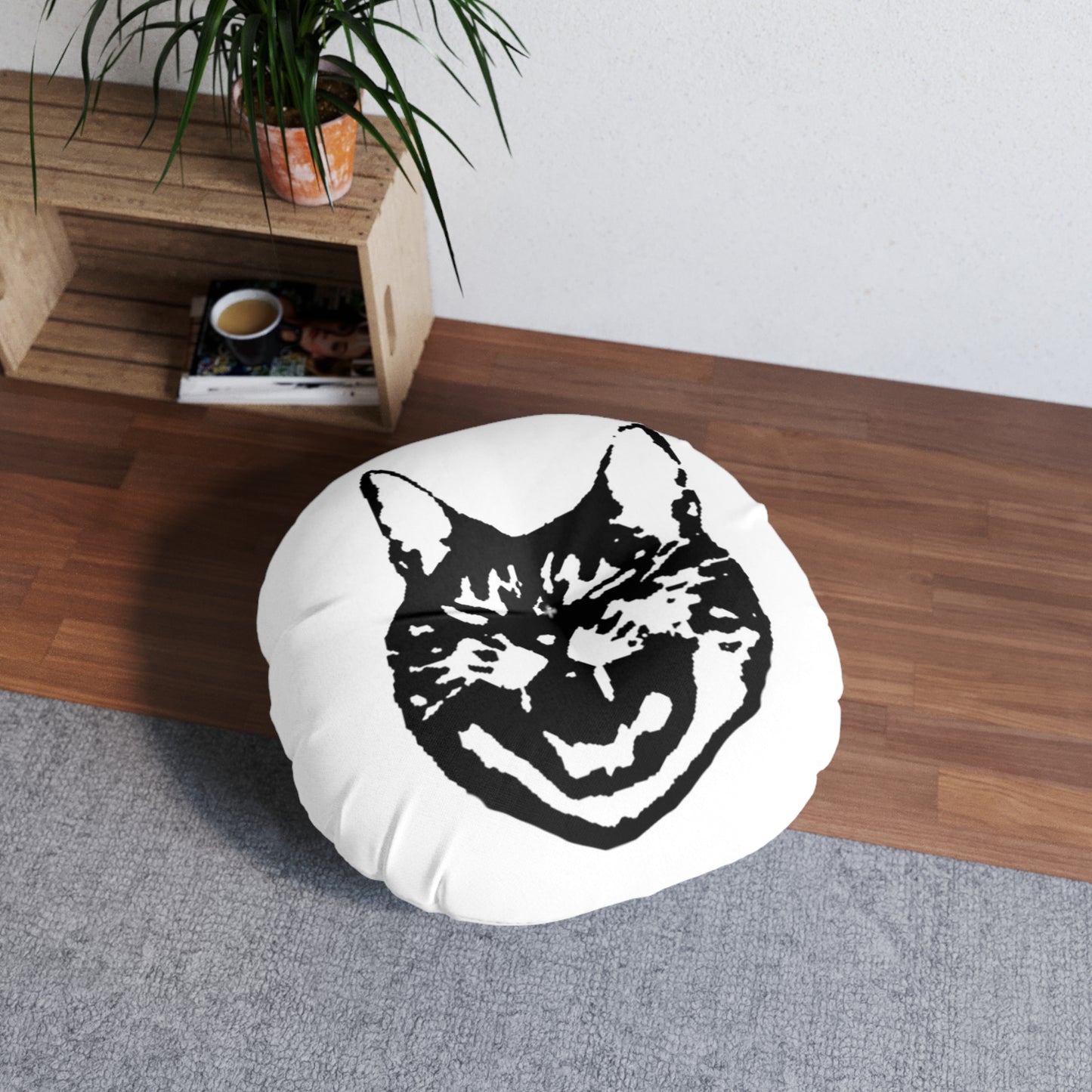 Laughing Cat Tufted Floor Pillow, Round