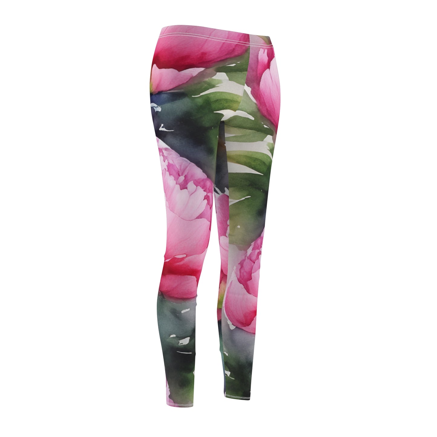 Peony Watercolor Women's Cut & Sew Casual Leggings (AOP)