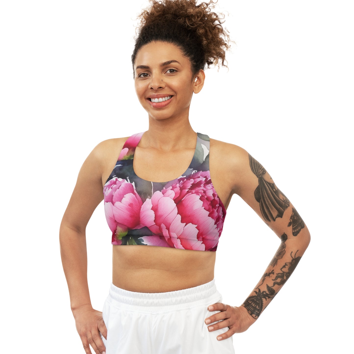 Peony Watercolor Seamless Sports Bra (AOP)