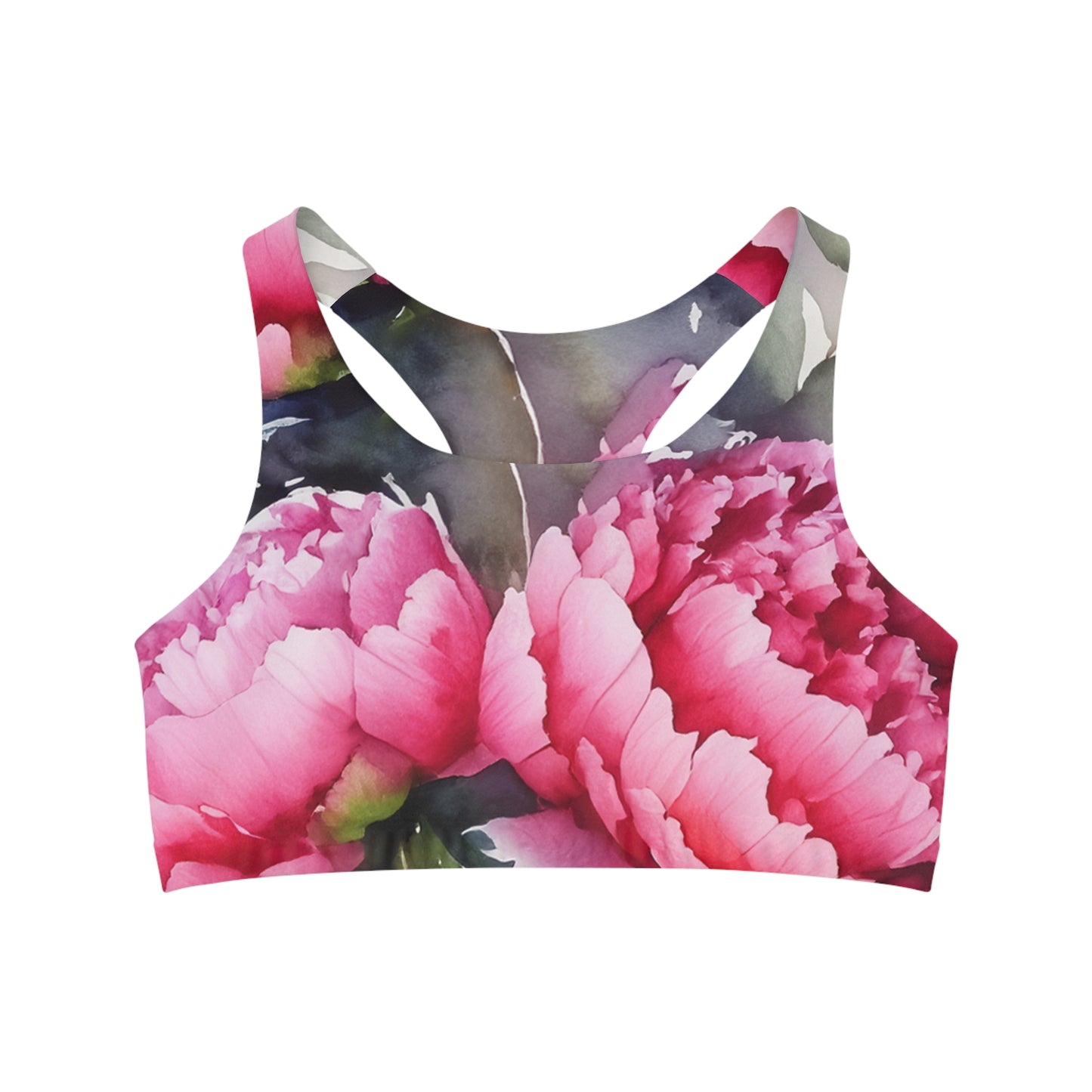 Peony Watercolor Seamless Sports Bra (AOP)