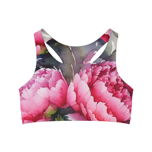 Peony Watercolor Seamless Sports Bra (AOP)